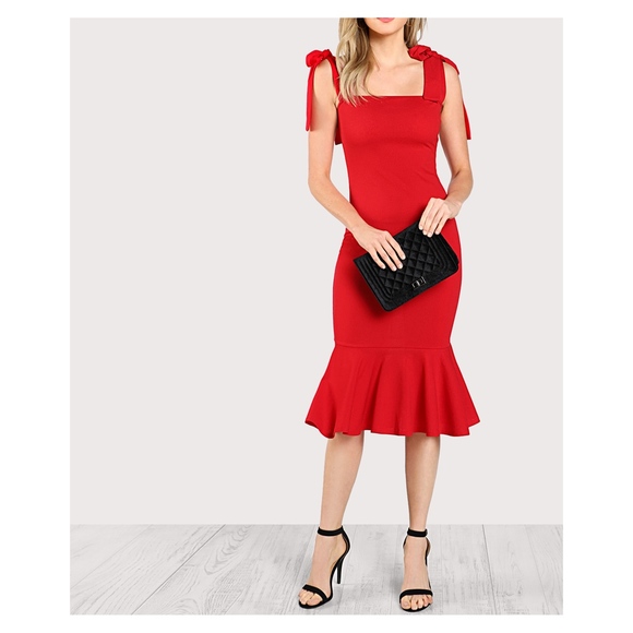 Red Bodycon Fishtail Midi Dress - Picture 5 of 5